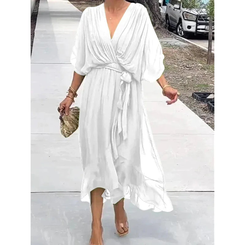 Women's Long Chiffon V-Neck Dress – Timeless Elegance