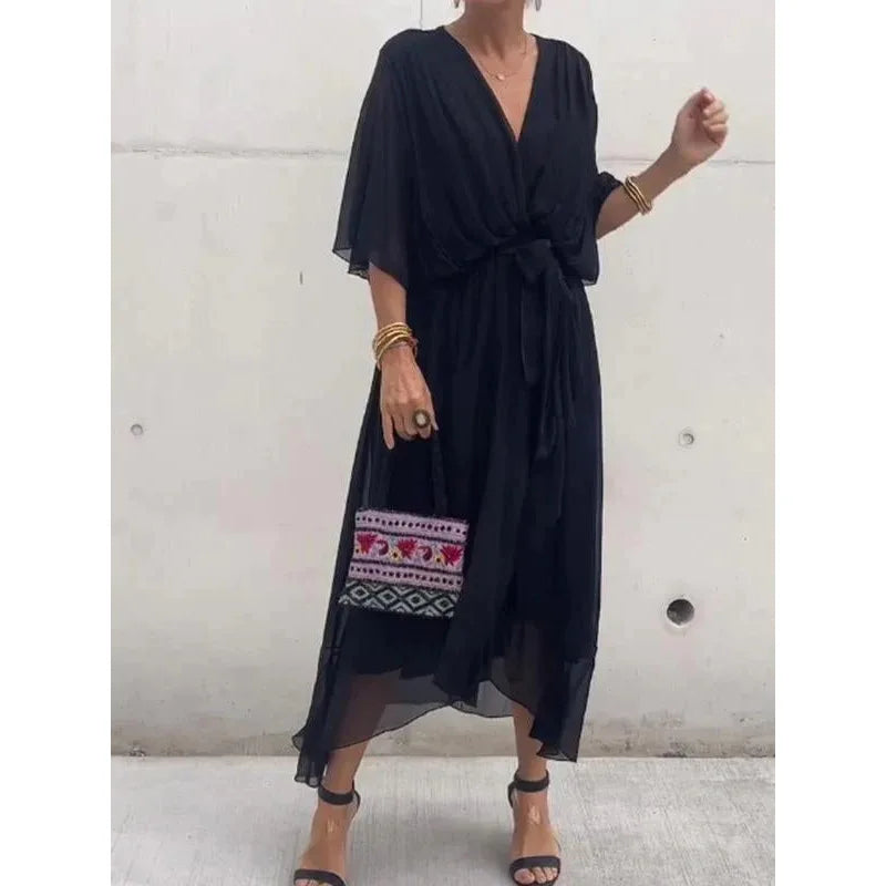 Women's Long Chiffon V-Neck Dress – Timeless Elegance