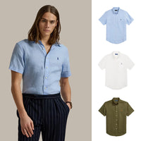 BUY 1, GET 3 — SHORT SLEEVE LINEN SHIRTS - Classic Blue • Ceramic White • Olive Green / S