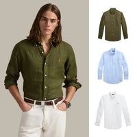BUY 1, GET 3 — CLASSIC LINEN SHIRT - Olive Green • Ceramic White • Classic Blue / S