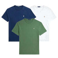 3 PACK – MEN'S SLIM FIT COTTON T-SHIRTS - NAVY BLUE • GREEN • WHITE / S