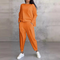 Modern Comfort Set: Long-sleeved top + Pants - Orange / S