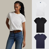 3 PACK - WOMEN'S SLIM FIT COTTON T-SHIRTS - White - Black - Dark blue / S