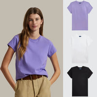 3 PACK - WOMEN'S SLIM FIT COTTON T-SHIRTS - Violet - White - Black / S