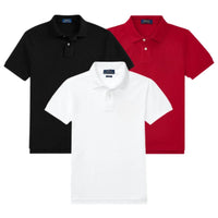 BUY 1, GET 3 – PIQUÉ COTTON POLO SHIRT SET - BLACK • WHITE • RED / S
