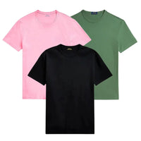 3 PACK – MEN'S SLIM FIT COTTON T-SHIRTS - PINK • GREEN • BLACK / S